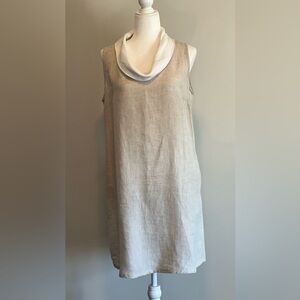 Mario Romano Italian Linen Cowl Neck A-Line Dress oversized Small
